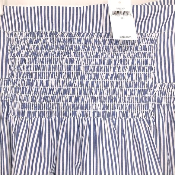 Gap Blue White Pinstripe Smock Waist Nautical Cotton Midi Skirt - Picture 7 of 16